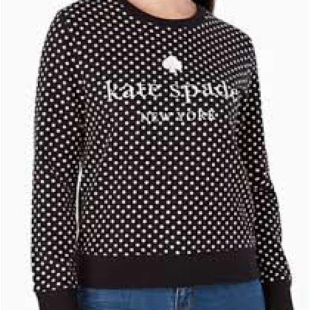 Kate Spade Black and White Dot Crew Neck Sweater